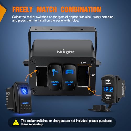 Image of Nilight 4 Gang Rocker Switch Box Detachable Housing 4 Holes Aluminum Panel | Rotatable Mount Bracket DIY Installation Housing with Rocker Switches Voltmeter USB Socket for Boats Cars RVs Trucks 12V 24V