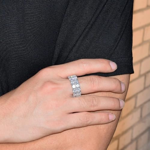 14K Gold Double-Row Inlaid Moissanite Ring, Men's Hip-Hop Style Ring, A Dual Row Statement for Bold Personalities,Gifts for Dad3