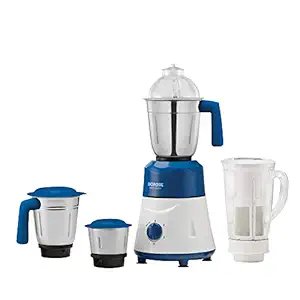 Borosil ARO Mixer Grinder, For Wet/Dry Mixing & Grinding, 750 Watts, 4 Jars, 3 Stainless Steel Jars(1.5 L Blending Jar, 1 L Dry/Wet Grinder, 400 ml Chutney Jar) + 1 PC Jar (1.5 L) with Fruit Filter for Blending & Juicing, Blue