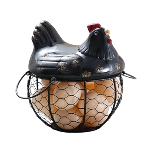 HeFZiYMOZaDP Portauova in Ceramica, portauova a Forma di Gallina in Filo Cavo con Coperchio a Forma di Gallina, portauova Antiscivolo con Maniglia per Raccogliere Uova fresche