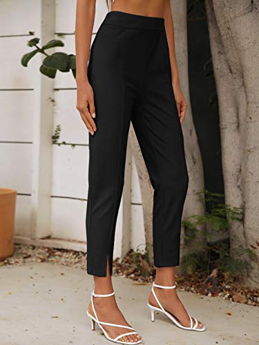 Women's High Waisted Split Hem Cropped Pants Tapered Leg Trousers