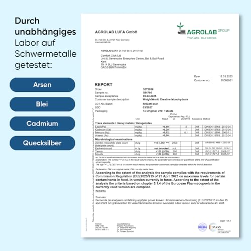 Creatin Monohydrat Tabletten - 3000mg pro Portion - Laborgeprüft - 270 Kreatin Vegan Tablets - 3 Monate Vorrat - Creatine - 3 Kreatin Monohydrat Tabletten pro Tag - Glutenfrei - WeightWorld