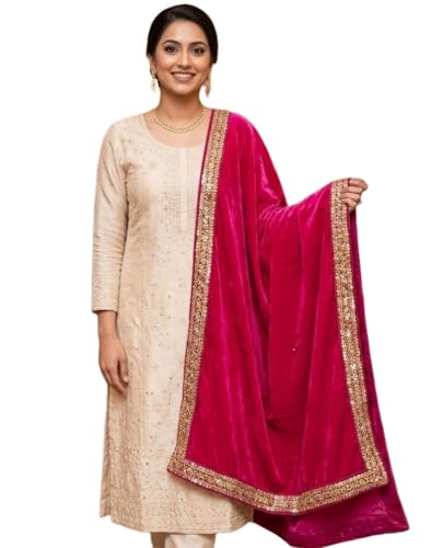 Image of Navti Creations Women's Stole Dupatta In Velvet With Cross Design Border (length -2.25m, Width-75cm)