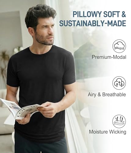2er-Pack Anti-Schweiß Shirt Herren Rundhals, Bambus Unterhemd mit Achselpads, Atmungsaktiv Slim Fit T-Shirt mit Schweißfesten (DE/NL/SE/PL, Alphanumerisch, L, Regular, Regular, 2, Schwarz-Modal)