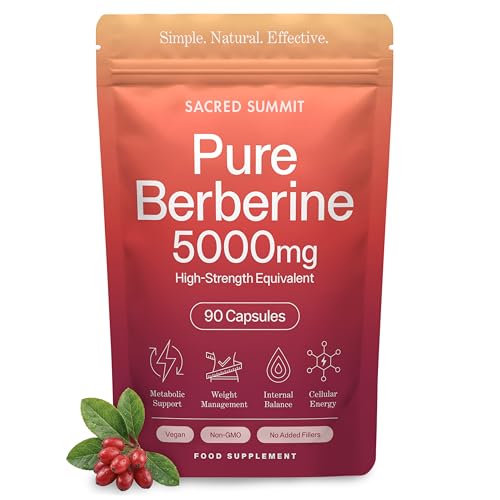 Sacred Summit Pure Berberine 500mg 10:1 Extract (5000mg Equivalent) Vegan Capsules Premium Plant-Based Supplement for Everyday Balance and Vitality 90 Capsules