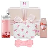 AUYAO Regalos para Cumpleaños, Regalo con Tapa y Pajita, Neceser de Mariposa, Diadema de Maquillaje, Set de Brochas de Maquillaje y Tarjeta de Felicitación, Regalo Mujer, Navidad, San Valentinmqing