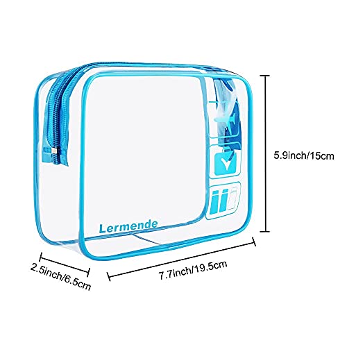 Image of 2pcs /pack Lermende Clear Toiletry Bag TSA Approved Travel Carry On Airport Airline Compliant Bag Quart Sized 3-1-1 Kit Luggage Pouch (Blue)