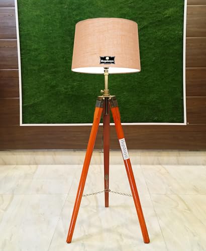 Tripod Lamp for Living Rooms - Wooden Crafter, Jute Shade Foldabl...