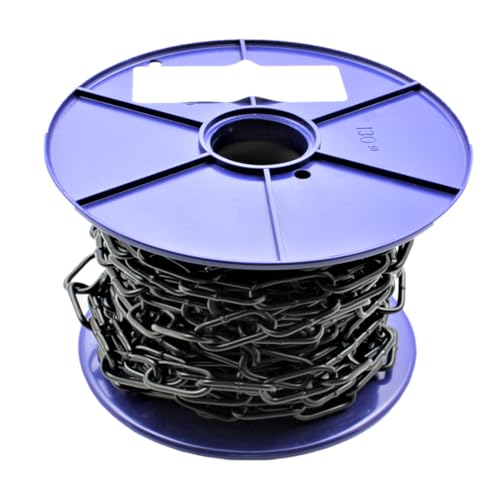 Black Steel Chain 3mm x 21mm - Side Welded Link Chain - 10 Metre Reel - Heavy-Duty Mild Steel Chain for DIY, Security, Garden & General Purpose Use