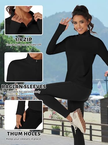 Tacvasen TAC-2017-AT23W4117-BLACK-XL Women'S Golf Shirt Long Sleeves Workout Tops For Women 1/4 Zip Pullover Fleece Lined Sweatshirt Black,L thumb #3