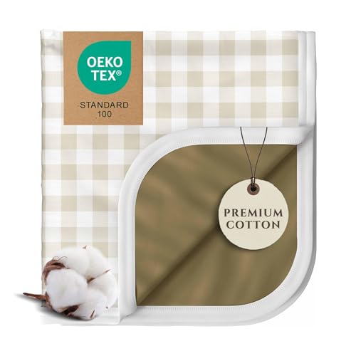 Image of Pobibaby Premium Baby Blanket, Soft Stretchy Quilt for Babies, Toddlers, Kids (Gingham Khaki)