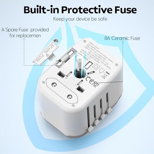Image of JMFONE International Power Plug Adapter, Universal Travel Adapter with 2 USB-C & 2 USB-A Ports and Multi AC Sockets, All-in-One Worldwide Travel Outlet Charger Adapter for EU US UK AU 200+ Countries