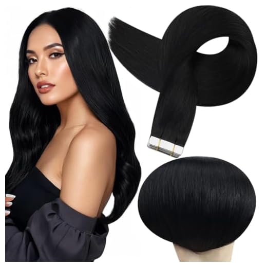 Full Shine Tape in Hair Extensions Human Hair 18 Inch Glue in Remy Hair Extension Color 1 Jet Black Fashion Tape in Extensions, Tape in Hair Extension 20 Pcs 50 Gram
