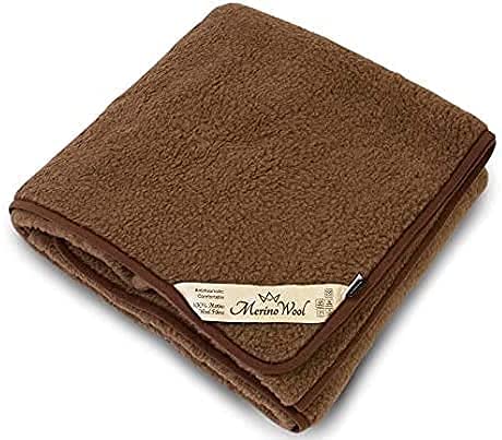 Wolldecke Schurwolldecke, Gewichtsdecke, Beschwerte Decke aus 100% Merino (Brown, 120 x 150)