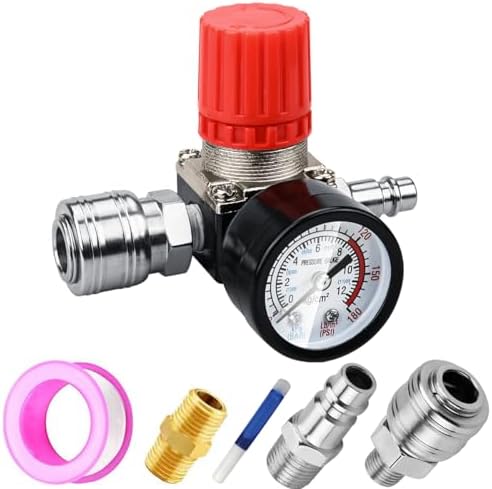 1/4" Druckminderer, Preciva EU-Standard Druckregler Druckregelventil Druckschalter Regelventil Druckschaltventil mit Manometer 175 PSI für Luftverdichter, Luftkompressor - 3 Löcher