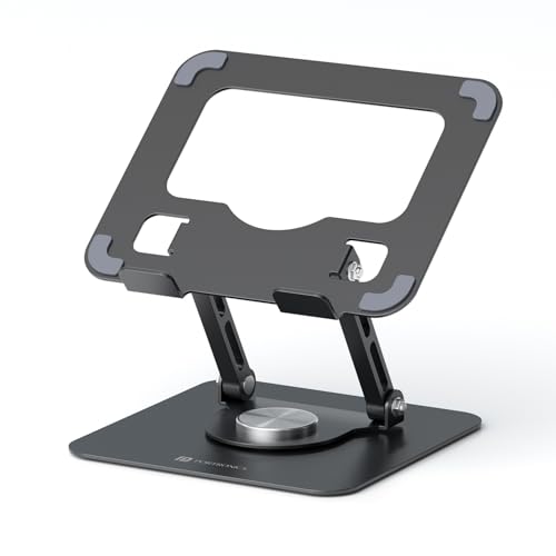 Image of Portronics My Buddy A1, Metal Tablet Stand, 360 Rotating Base, Height & Angle Adjustable, Supports Up to 12 Inch Tablets & 5Kg Load, Foldable & Portable, Anti-Slip Pads (Grey)