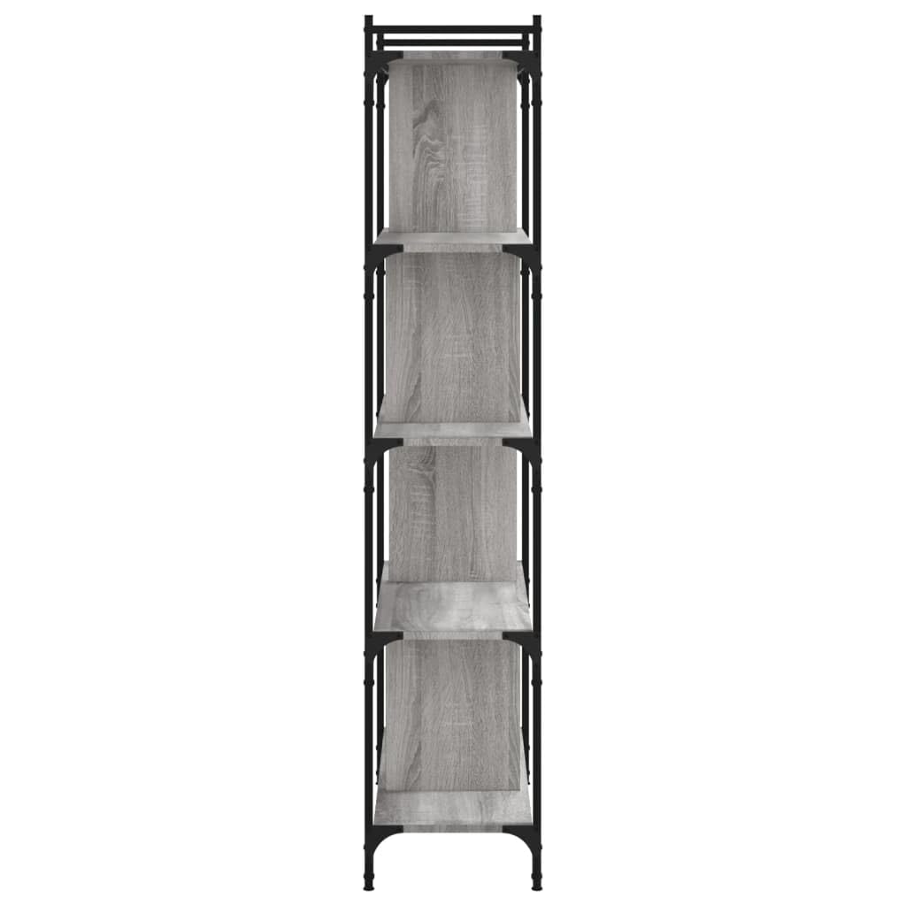 Estantería industrial de cinco niveles en gris Sonoma Librería de madera para libros y decoraciones, con tres estantes y trastero, estantería con estructura de metal y madera