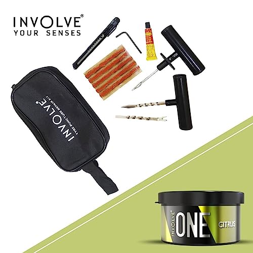 Image of INVOLVE 9 in 1 Universal Tubeless Tire Puncture Kit Emergency Flat Tire Repair Kit Tool (with Storage Bag) One Citrus organic fiber car freshener for Car, Bike, SUV, & Motorcycle Involve Accessories