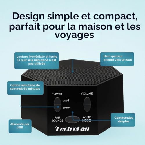 LectroFan ASM1007-BG Machine à Bruit Blanc avec Sons de Ventilateur et Minuterie de Sommeil, Noir – vue 7