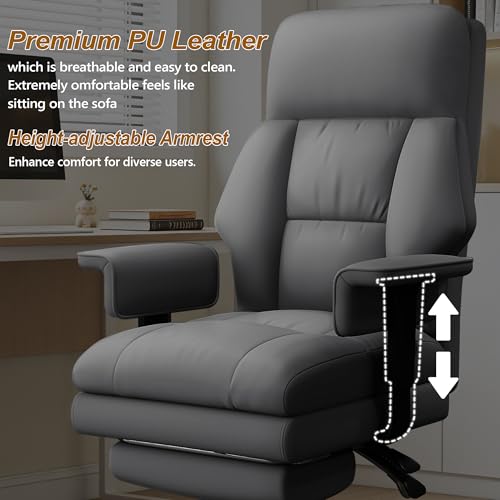 Image of Executive Office Chair with Wheels PU Leather Ergonomic Desk Chairs with Foot Rest High Back Computer Gaming Chairs for Home Office