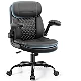 Leather Office Chair, Upgraded PU Computer Desk Chairs with Double-Layer Seat Cushion and Neckrest, 360°Swivel, Ergonomic Small Gaming Chair with Wheels and Adjustable Armrests for Short People, Black