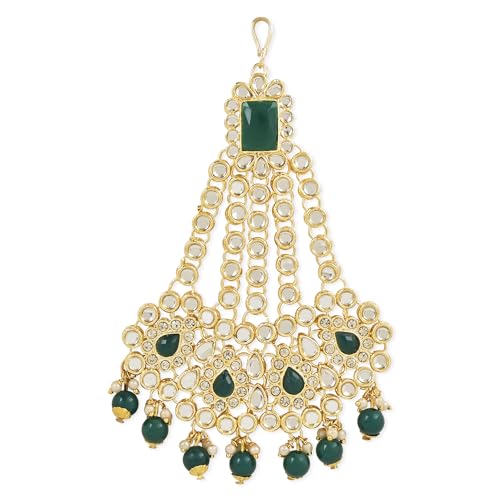 Image of I Jewels Gold Plated Mughal Beautiful Long Pearl Kundan Jhumar Passa /Jhoomar Maang Tikka for Women