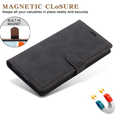 Eyzutak Case Compatible With Iphone 12 Mini 5.4 Inch 2020, Vintage Wallet Folio Flip Cover Full Coverage Premium Leather Case With Magnetic Closure Kickstand Card Slots - Black #TOP1