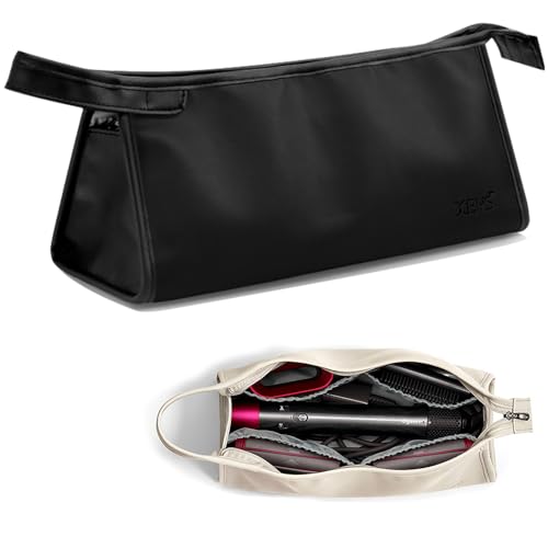 Veki PU Leather Travel Case for Dyson Airwrap Styler, Portable Travel Storage Bag for Shark Flexstyle Air Styling & Drying System, Waterproof Carrying Case Organizer Airwrap Styler (Triangles, Black)