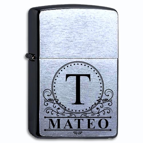 Zippo Mechero de Gasolina Cromado Cepillado Personalizado con Monograma y Nombre Iniciales Grabado Personalizable