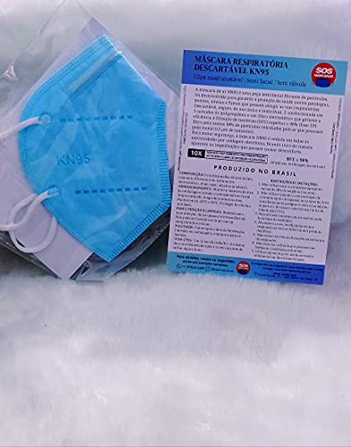 Máscaras KN95 Azul Claro Adultas com ANVISA Fabricada no BRASIL - Embaladas de 1 em 1 - Kit de 1, 5,