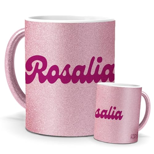 mundohuevo Tazas Únicas | Rosalía | Edición Especial Purpurina Rosa | Mensaje para Fans de Música | Tazas para Café, Té... | Regalo para Fans de Rosalía.