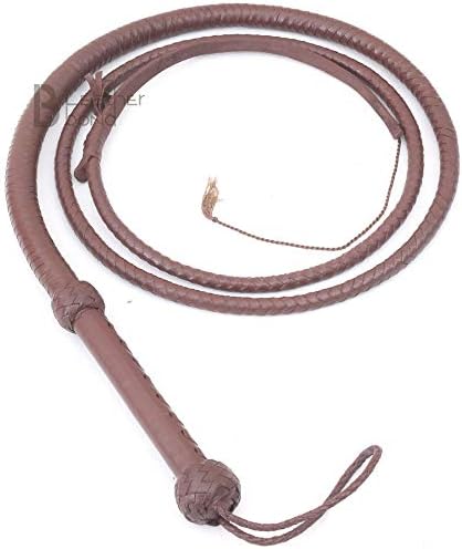 Indiana Jones Style 6 Foot 8 Plait Dark Brown Leather Bullwhip Real Cowhide Leather Bull Whip