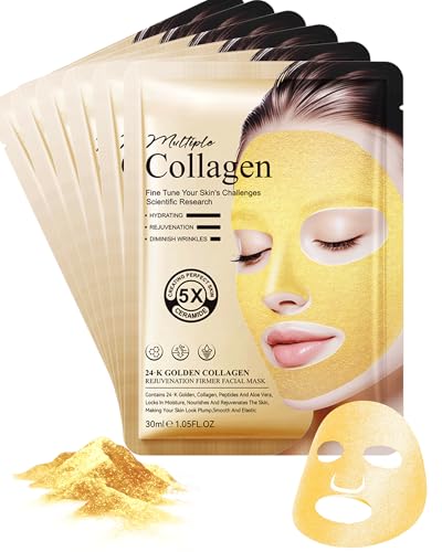 Face Mask Set-6Pcs Gold Collagen Smoothing Wrinkle Facial Masks, Hydrating Firming Facial Sheet Masks, Deep Moisturizing Face Mask Skincare Product, Women's Day Skin Care Gift Kit for Women Girl-Set A