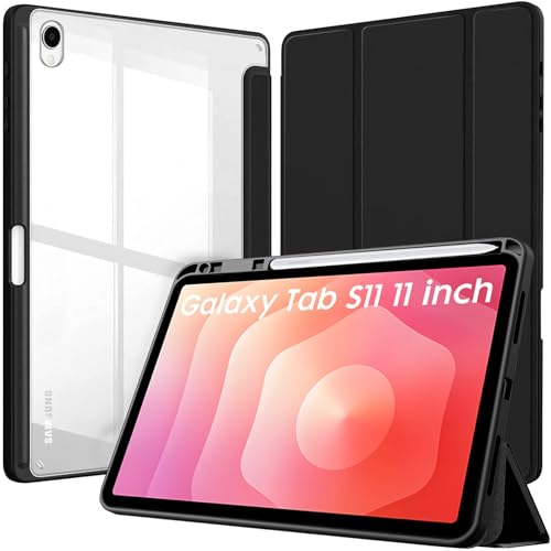 Image of Robustrion Cover Case for Samsung Galaxy Tab S11 11 inch Cover with [S-Pen Holder], Hybrid Flip Cover Case for Samsung S11 Tablet 11 inch with Transparent Back [Auto Sleep Wake] - Black