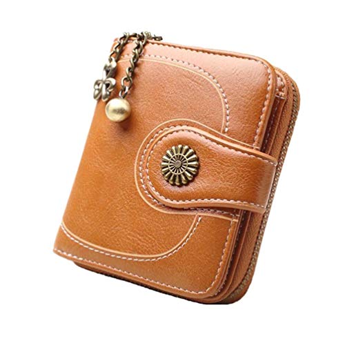 AIFILLE Kleine Portemonnee RFID-Blokkerende Creditcardhouder Portemonnees voor Dames Leren PU Clutch Dames Portemonnees met Ritssluiting Gesp Geldclips Muntenvak Organizers, Bruin