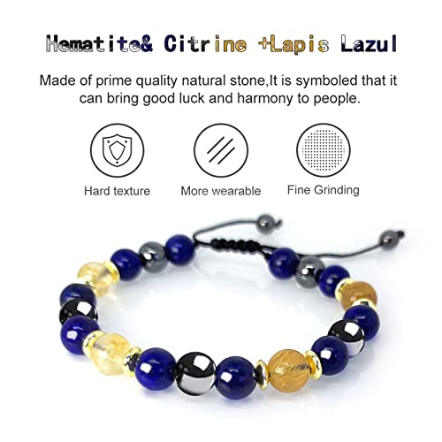 Hion Triple Protection Bracelet-For Wealth Abundance Money, Enhances Decision Making and Promotes Friendship, Honesty, Compassion and Integrity， Lapis Lazuli Bracelet Set for Men Women — view 3