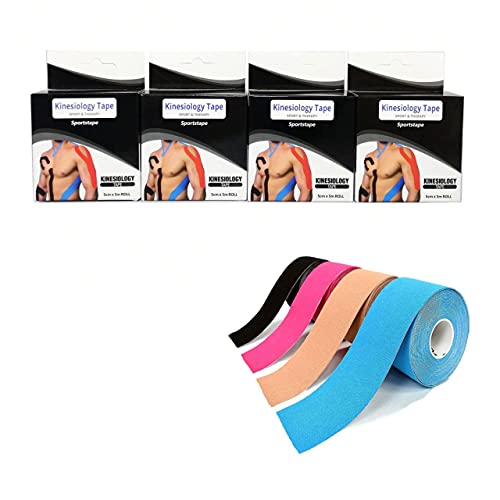 Artio 4Pack Sports Kinesiology Tape Roll 2*Roll (20pre-cut*25cm Strip) 2*Roll (5cm*5m). Muscle Tape Physic Gear Sport Waterproof Kinesiology Tape Knee Tape