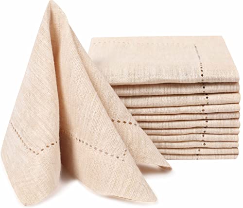 Linen Cocktain Napkins With Hemstitched 10X10 Inch Linen Beige, Wedding Napkins, Cocktails Napkins, Fabric Napkins, Cotton Napkins Mitered Corners,100% Pure Linen Napkin Set Of 12 #TOP24