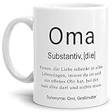 Tassendruck Tasse mit Definition Oma - Wörterbuch/Geschenk-Idee/Dictionary/Beruf/Job/Arbeit/Familie/Weiss