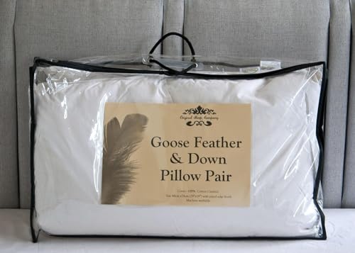 Original Sleep Company Goose Feather & Down Pillow Soft Support Front Sleeper Pillow for Neck Pain Relief 85% Feather 15% Down Filling Encased in 100% Cotton Casing Standard Size (48cm x 74cm)