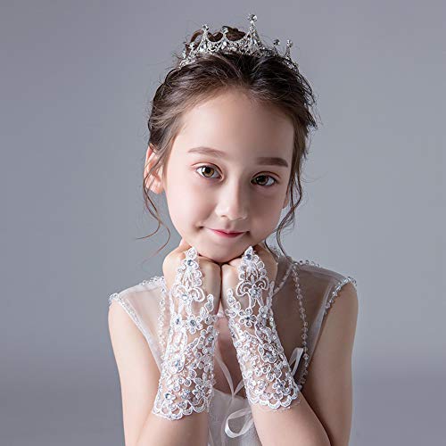 CRIZAN NEW White Girls Lace Flower Crystal Gorgeous Fingerless Glove Short3