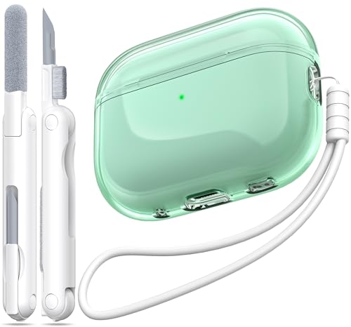 Image of for Airpods Pro 2 Case with Cleaner Kit, Crystal Clear Cover | Highly Transparent Anti-Yellowing TPU,Shockproof,Scratch-Resistant,Travel-Ready Keychain Cover for Work,Gym,Green