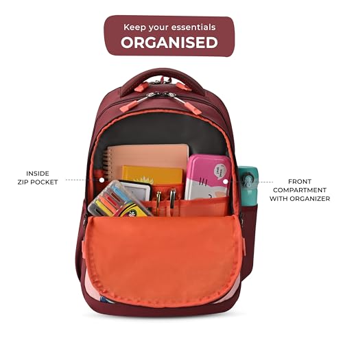 Image of Gear Tango Backpack 17 inch /29L Medium Water Resistant School Bag /Casual Backpack /Daypack /Kids Bag for Boys /Girls (Maroon-Orange)