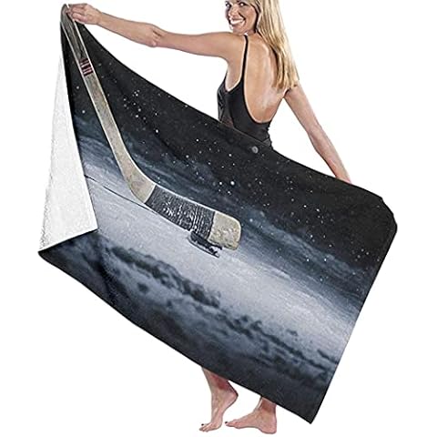 160cmX80cm Beach Towels Microfiber,Hockey Stick And Puck Sliding Across The Ice Close Up Player Love Large Bath Sheet Lightweight Beach Towel Perfect Cover