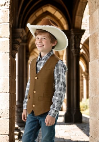 Kids Western Suede Vest for Toddler Boy Leather Cowboy Dress Vests for Child Slim Fit Retro Style Waistcoat4
