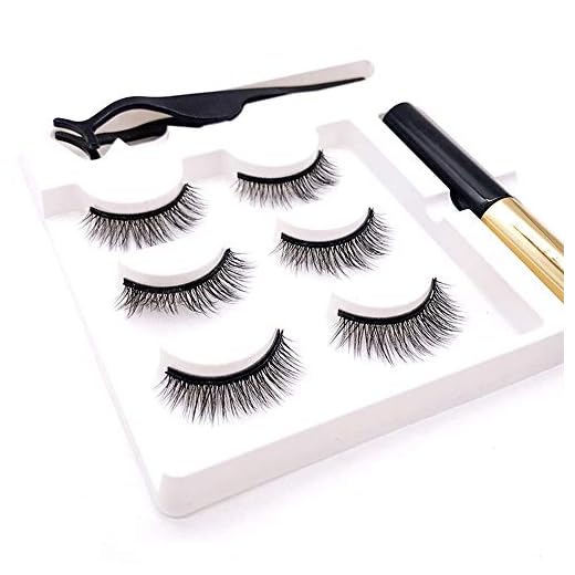 Andoer Conjunto de cílios postiços magnéticos 3D preto com aplicador de cílios Máscara de cílios postiços magnéticos para extensão de cílios