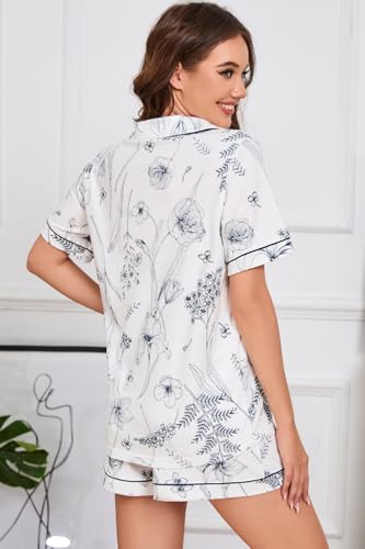 Image of LUBOT 100% Cotton Pajamas for Women 2 Piece PJ Set Button-Down Soft Knit Short Sleeve Summer Sleepwear Loungewear XS-XXL