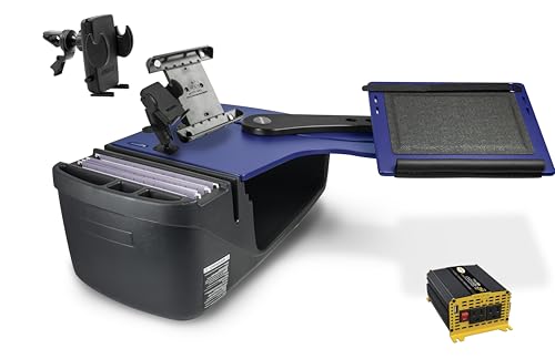 Poste de travail de véhicule AutoExec Reach bureau mobile arrière gauche bleu avec onduleur