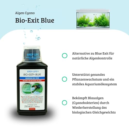Easy Life Bio-Exit Blue – 250 ml Behandlung gegen Blaualgen im Aquarium, bekämpft effektiv Cyanobakterien, einfache Anwendung, sicher für Fische und Pflanzen