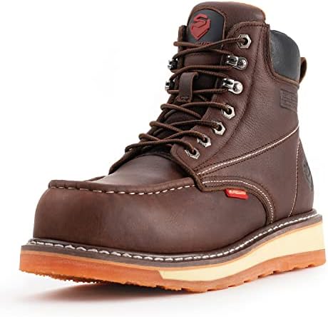 SUREWAY 6” Mens Heavy Duty Soft Toe Work Boots for Men,Goodyear Welt,Extremely Comfortable Durable Proved,Superior Oil/Slip Resistant,Thicker Full Grain Leather,Wedge Sole,Moc Toe Work Boots/Shoes for Men,EH Safety Industrial Construction Boots